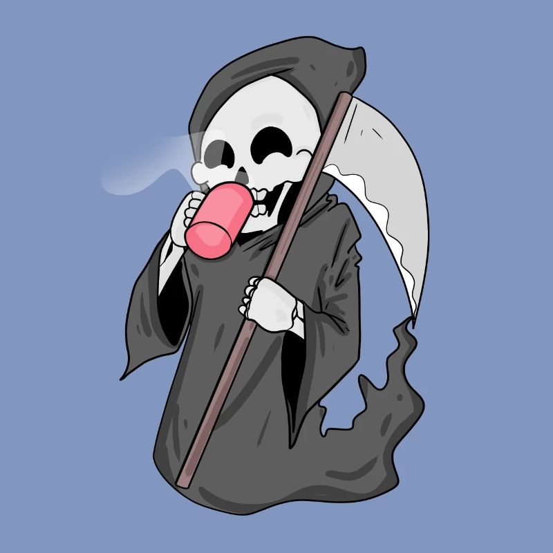 Grim Reaper with coffee