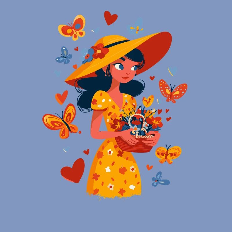 Fée du printemps avec panier de fleurs