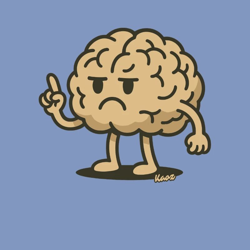 Brain figure with raised index finger