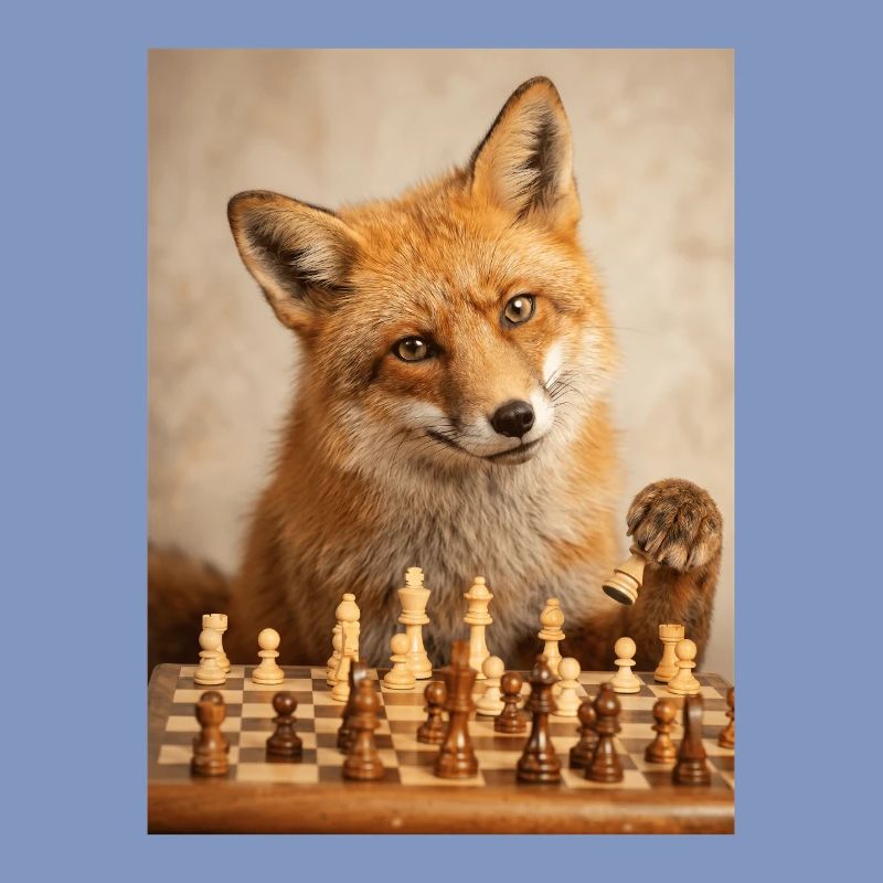 Fox playing chess