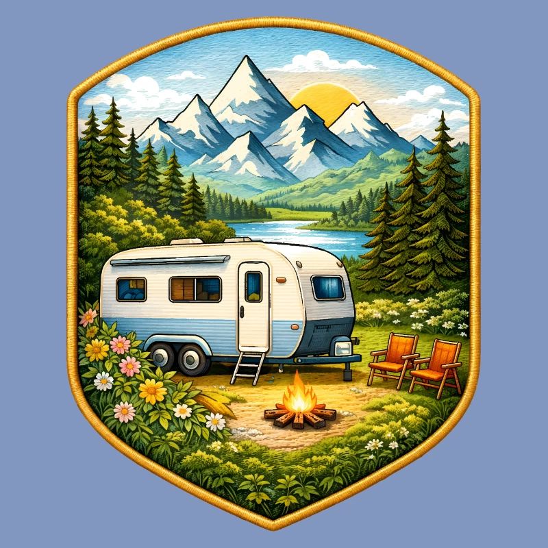 Camping Patch mit Wohnwagen  
