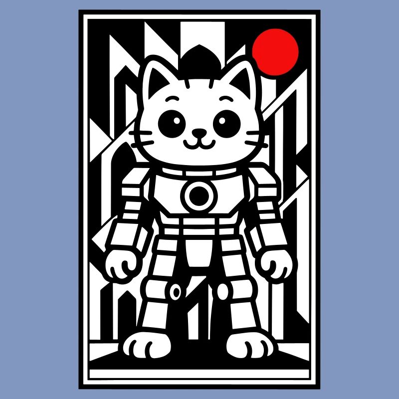 Cat robot in space with red planet