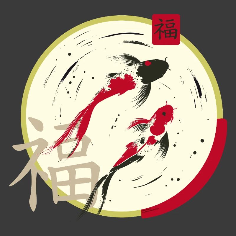 Koi Zen Moon Circle Prosperity