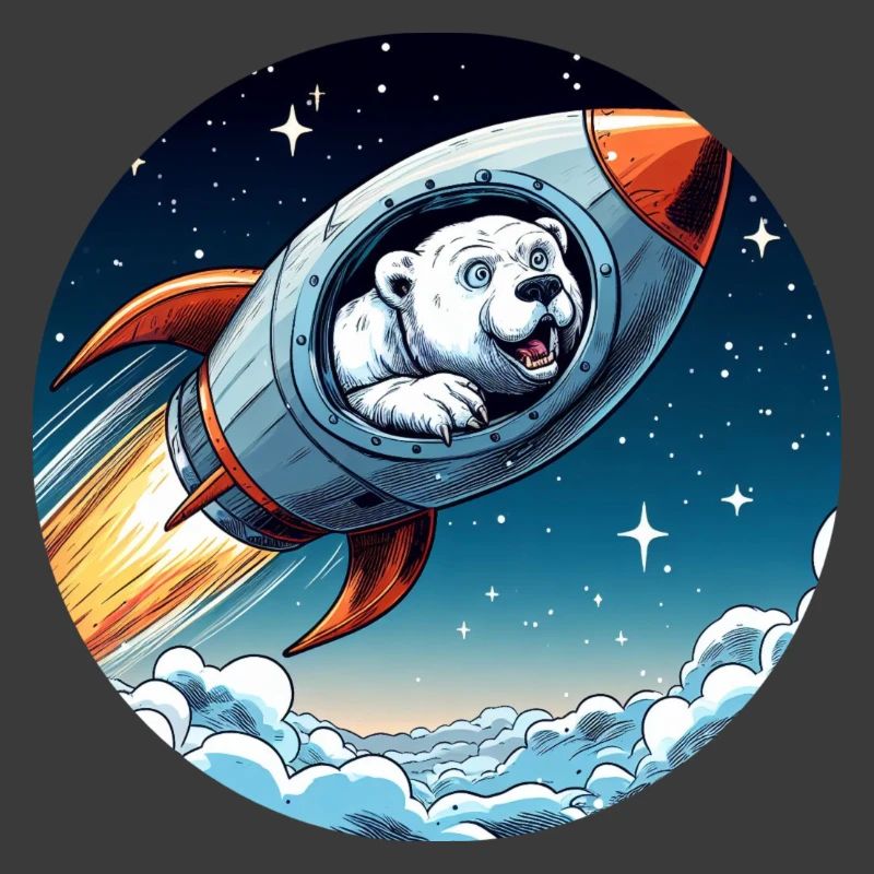 aufgeregter Eisbär in einer Rakete Comic
