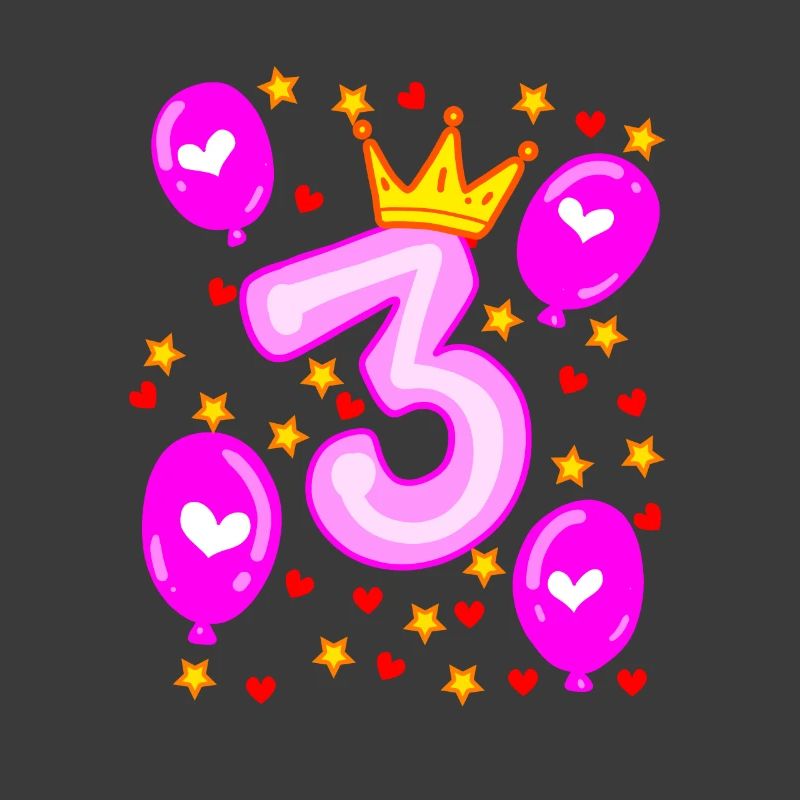 3. Geburtstag Mädchen Luftballons Krone Sterne