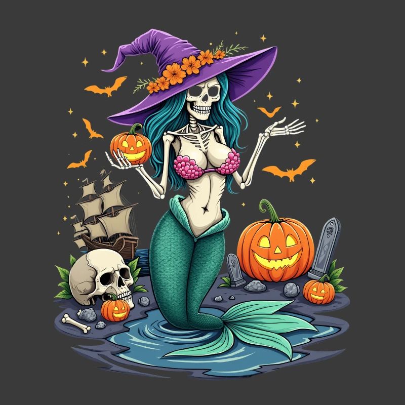 Sorcière Sirène avec des éléments d’Halloween