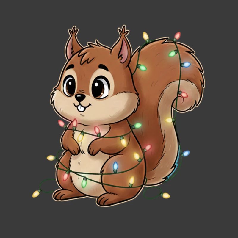 Squirrel hung with lights