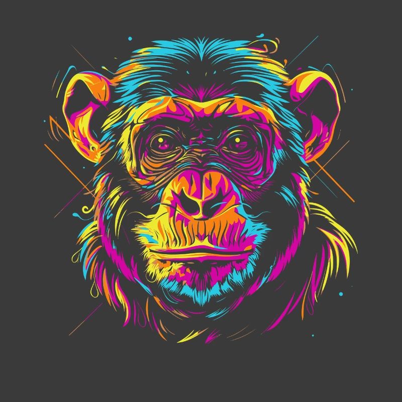 Neon Monkey Head in Pop Art Style