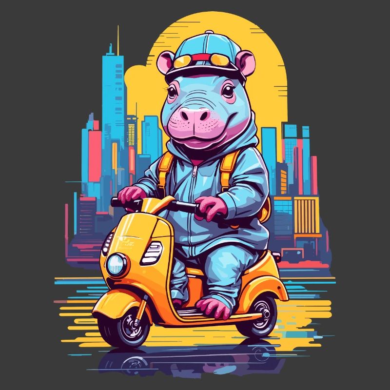 Nilpferd auf Roller