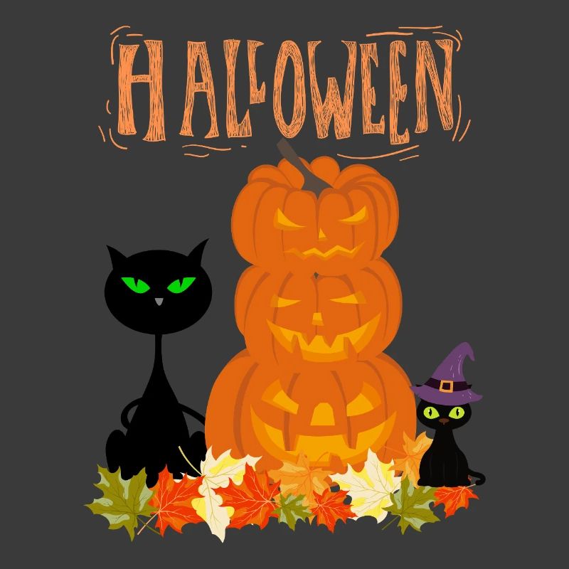 Halloween Stack Pumpkins Cat