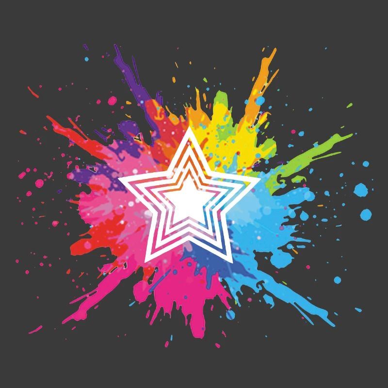 étoile blanche et explosion multicolore