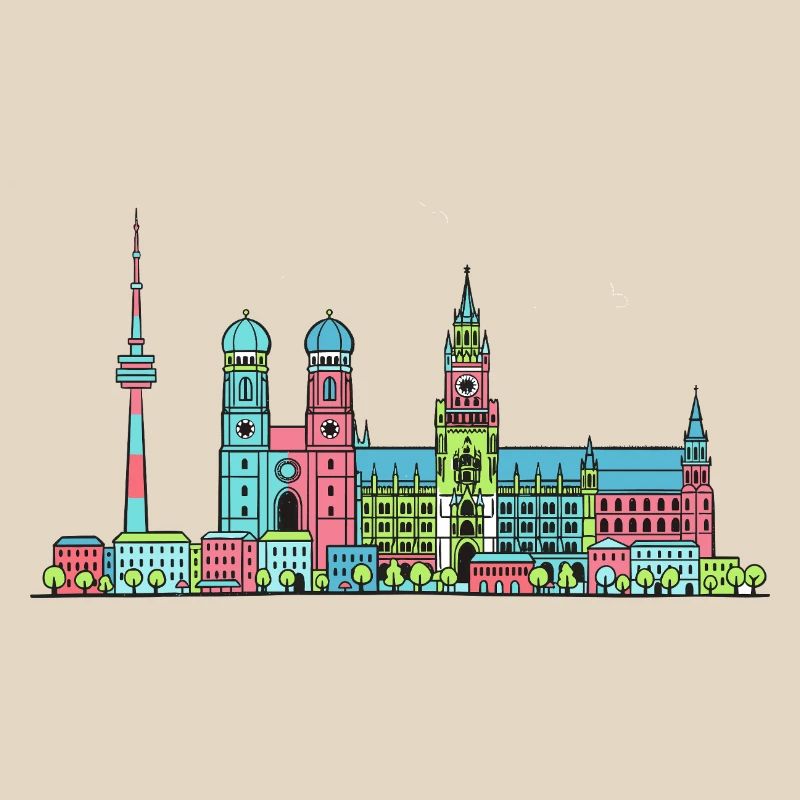 Münchner Stadtskyline Marienplatz Moderne Linienkunst