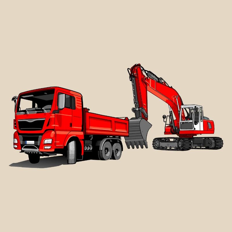 Baustelle mit Bagger und Kipplaster