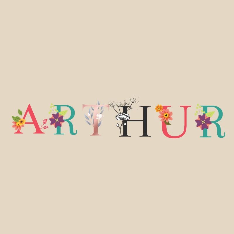 Art du nom ARTHUR avec fleurs brodées