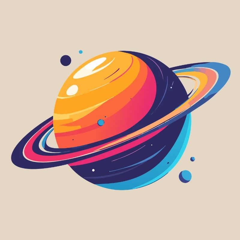 Neon Planet Cosmos Planet with Ring and Moons
