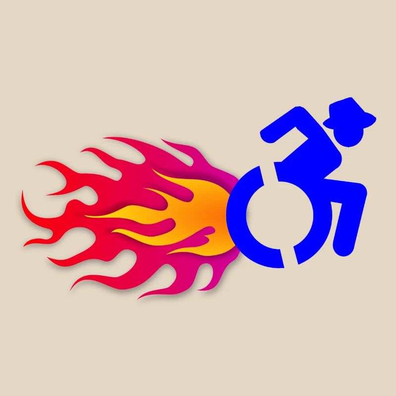 Rollstuhlfahrer mit Flammen #