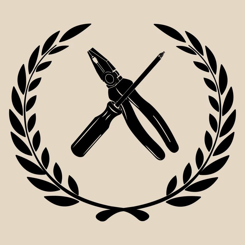 Tools for electrician in laurel wreath.