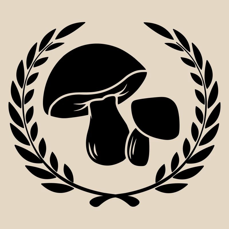 Mushrooms in laurel wreath