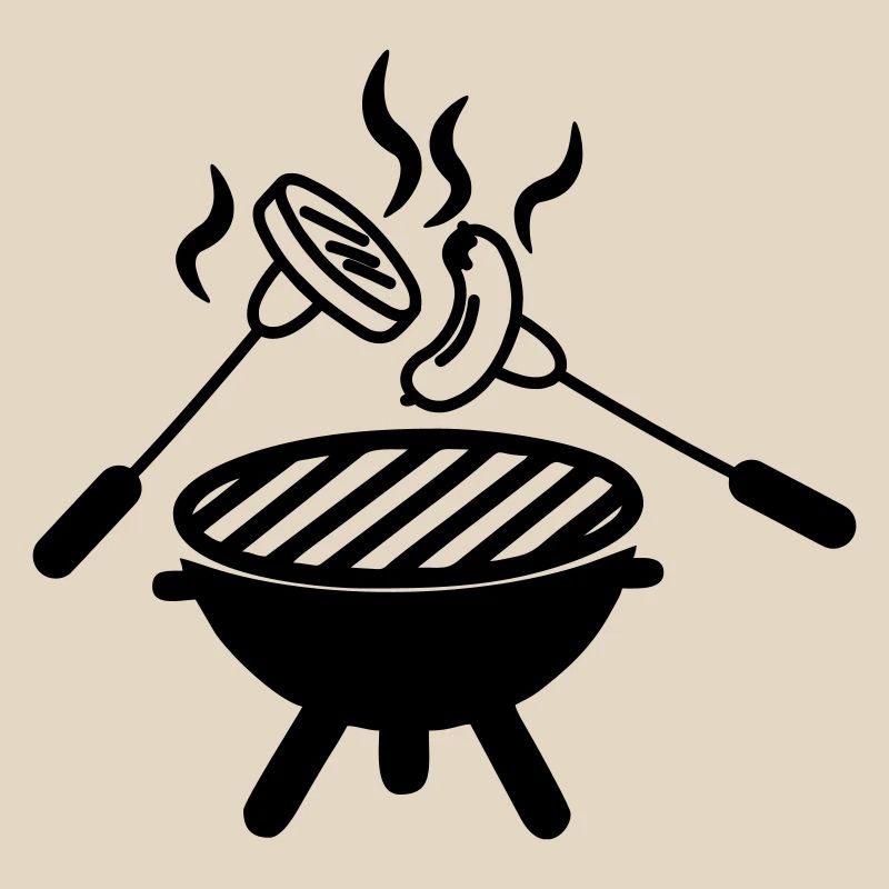 BBQ grill above which forks with sausage