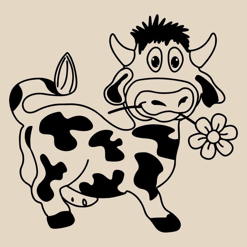 Drôle de vache avec fleur dans la bouche