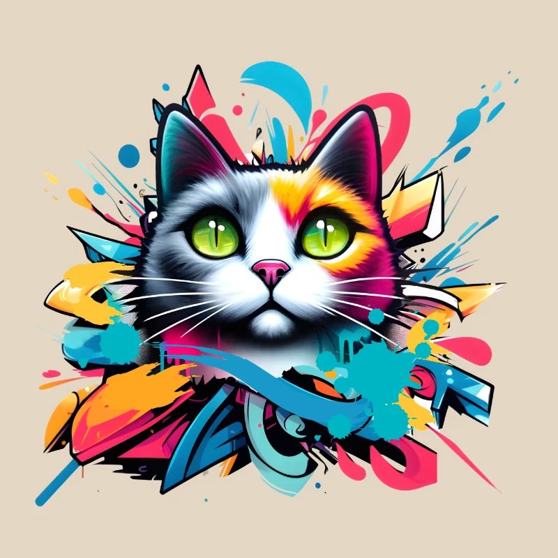 bunte Katze gestaltet im Comic Graffiti Stil