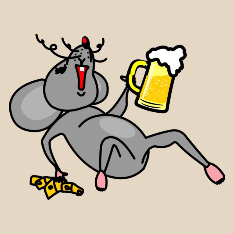 Mouse drunk with beer and cheese