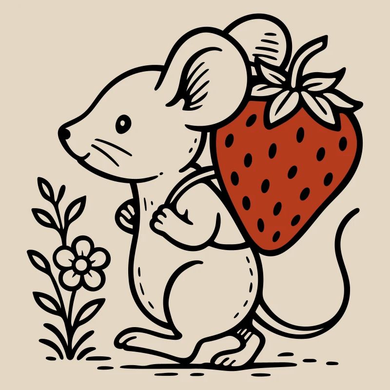 Souris avec fraise - conception de la nature mignonne