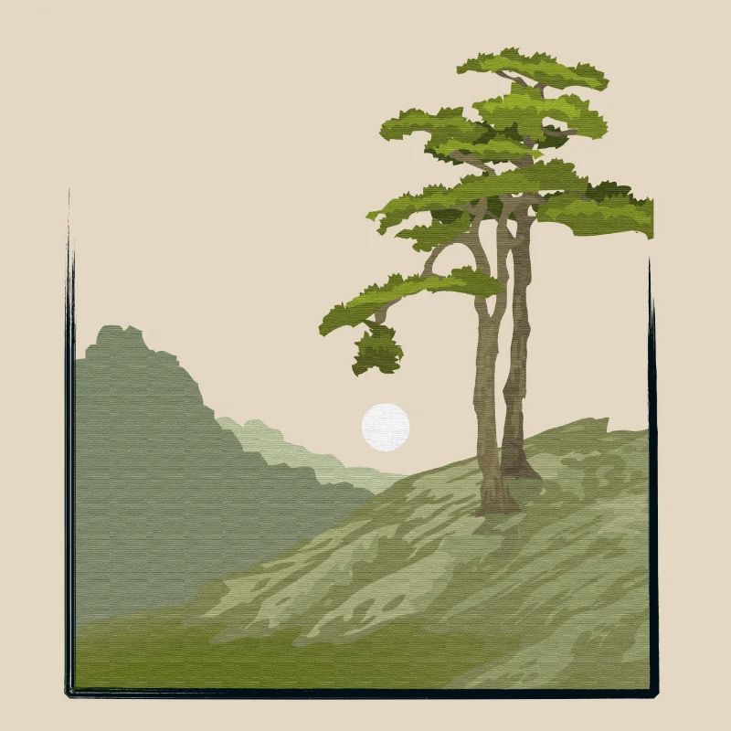 Tree on hill with canvas structure, public domain