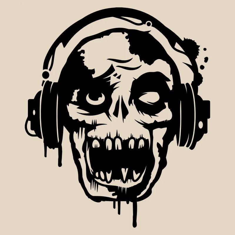 Zombie Totenkopf Skull mit Kopfhörer