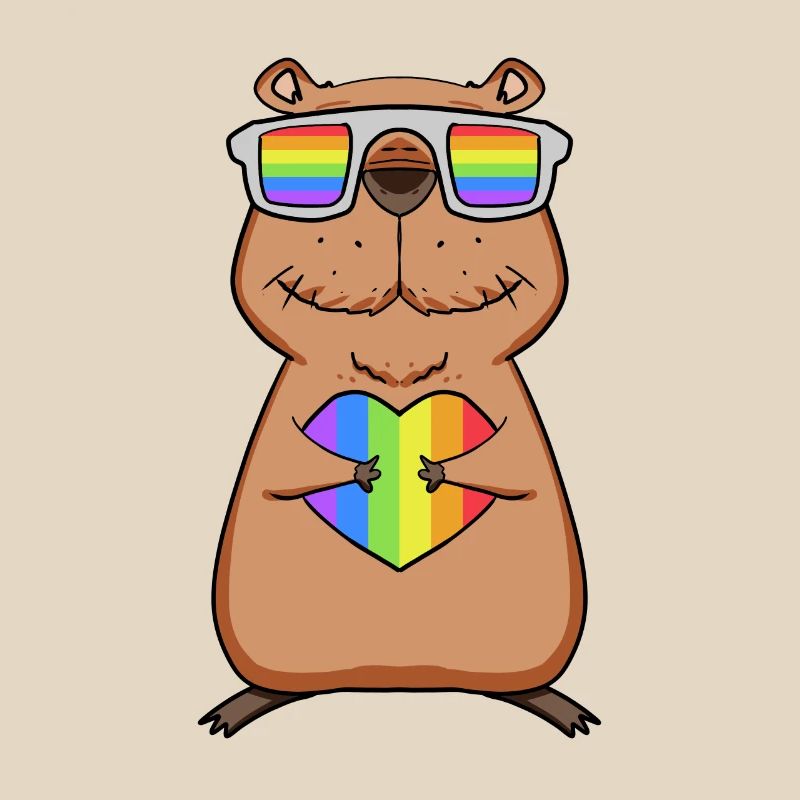 Regenbogen - Capybara mit Brille und Herz