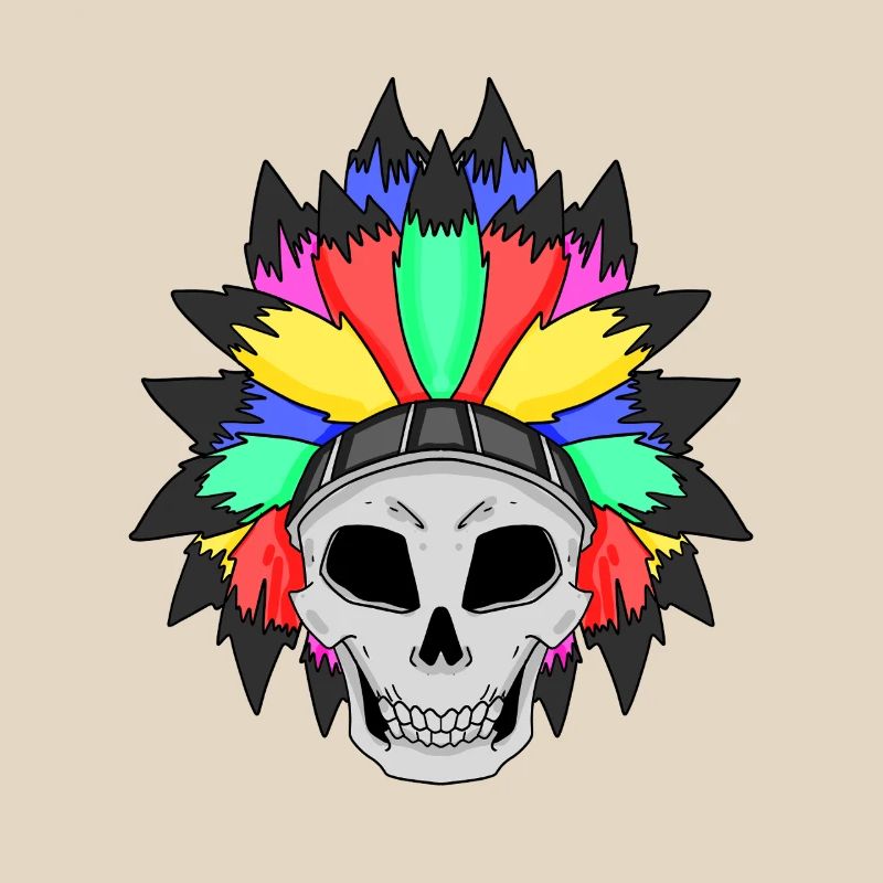 Coloured skull with feather crown