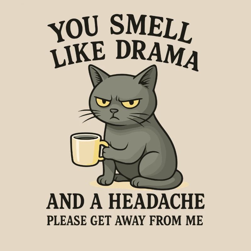 Grim Cat with Coffee Saying