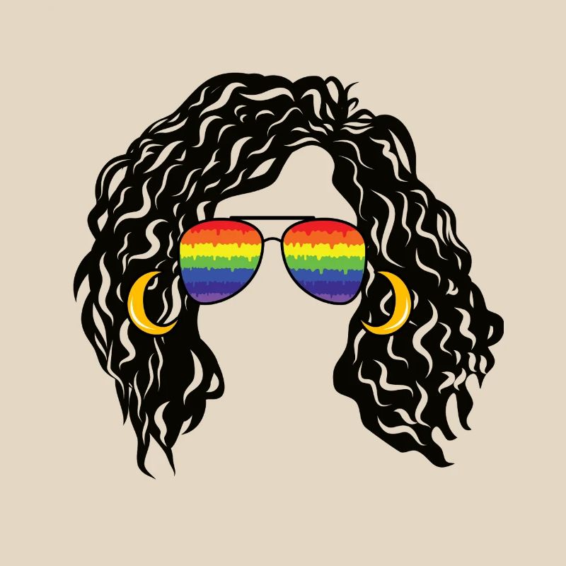 Regenbogenschattierungen Lockiges Afro-Mädchen-Haar Pride Retro