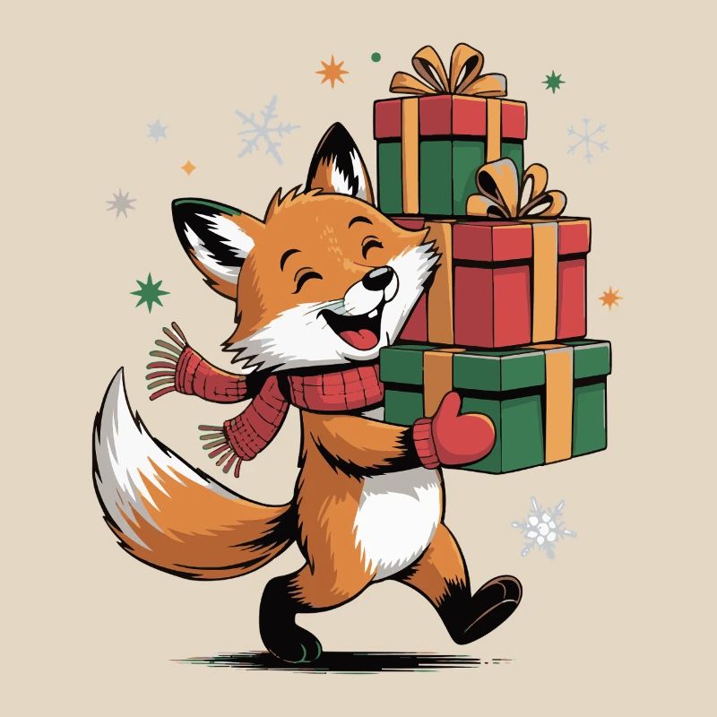 Fuchs mit Weihnachtsgeschenken