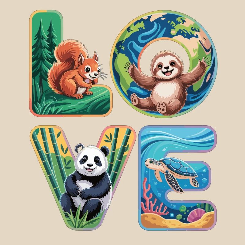 T-Shirt Panda Sloth Turtle Squirrel