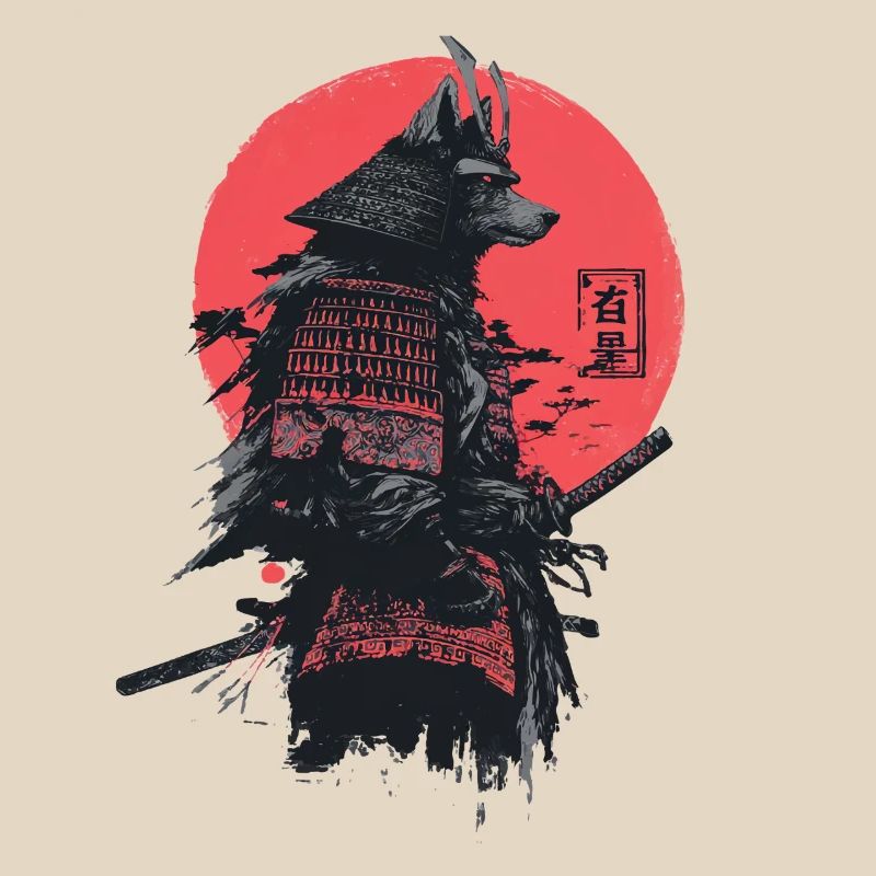Samurai Wolf in Red Sun Armor