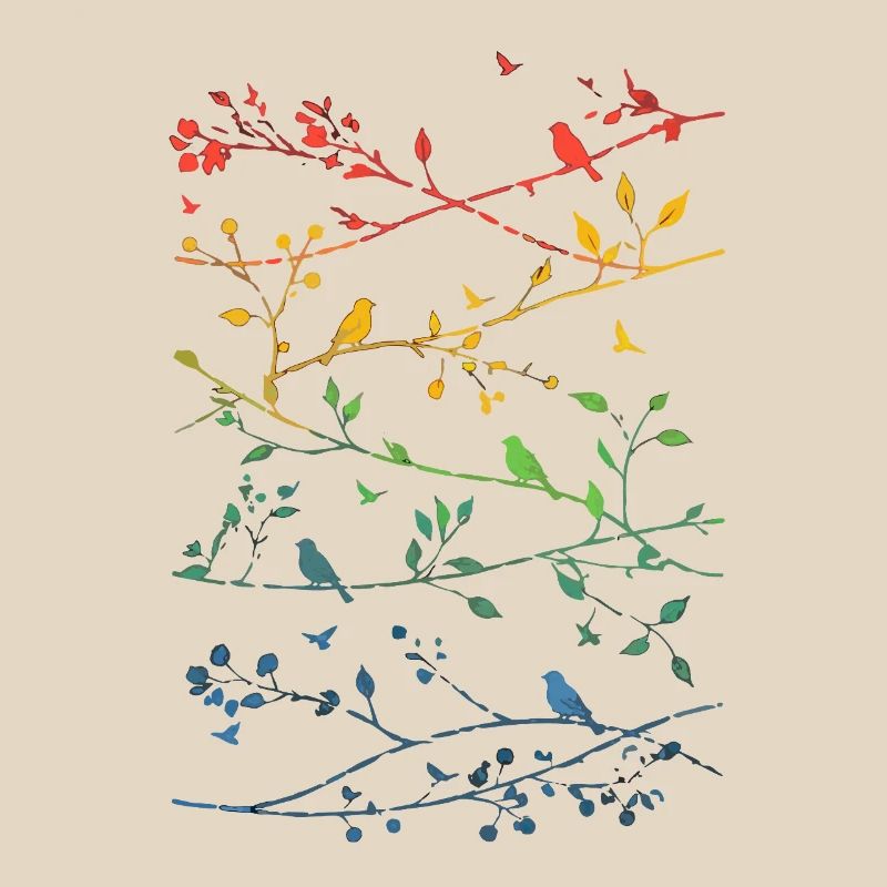 Branches arcenciel et oiseaux