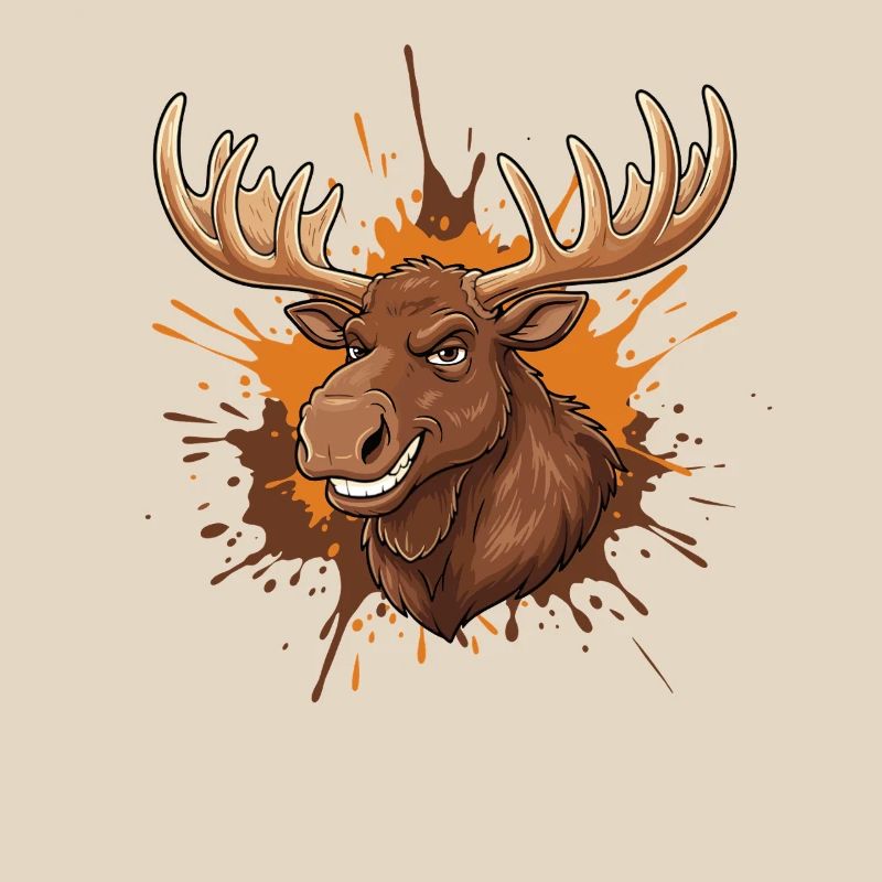 Moose head with orange splash