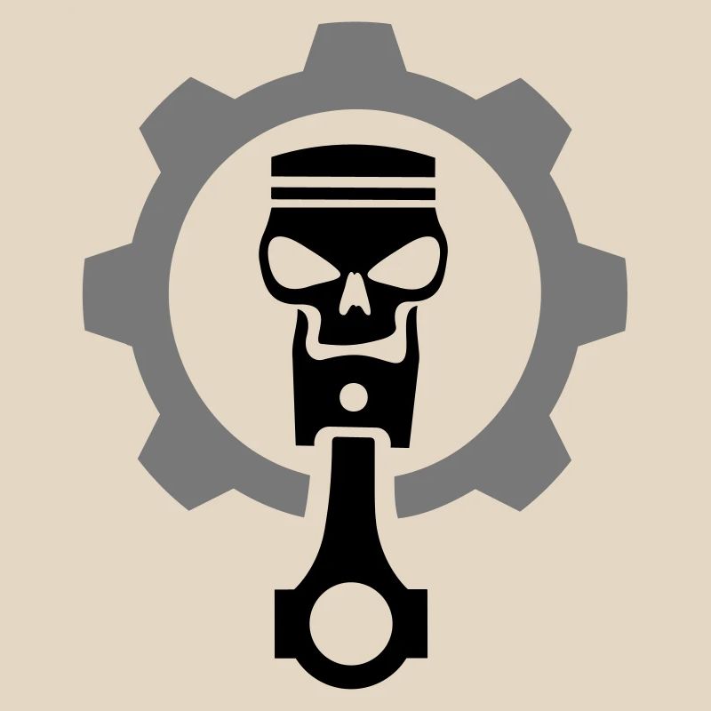 Engine piston with skull & gear gear