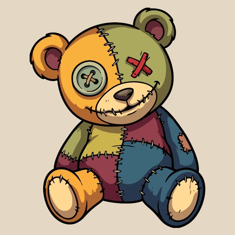 Patchwork Teddy Bear Unique Made of Patch Button Eye