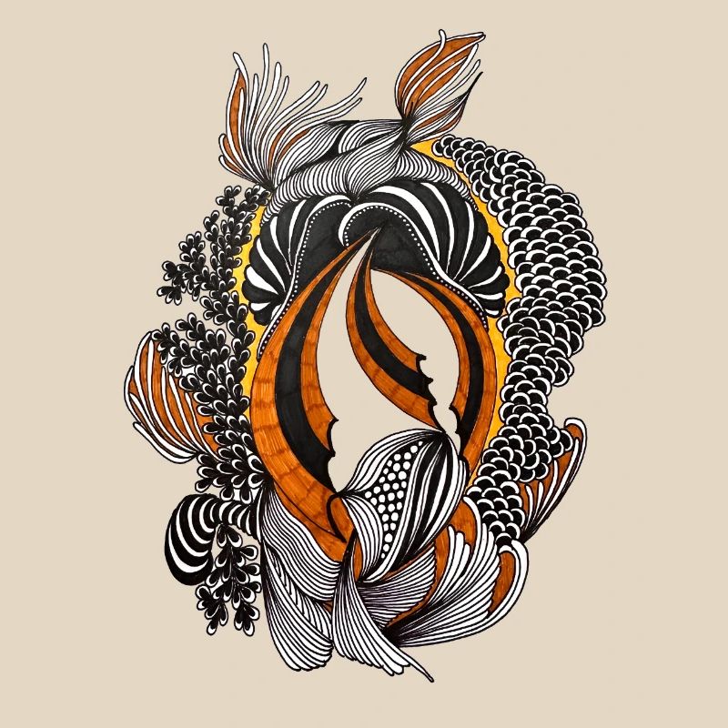 Orange Black Abstract Feather Pattern