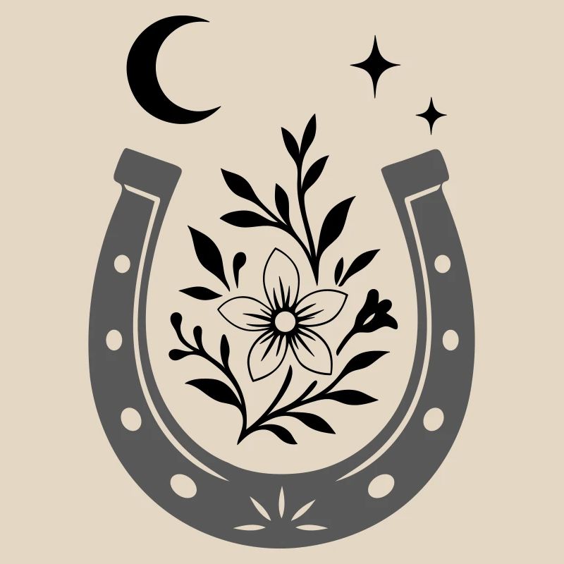 Horseshoe with Flower & Moon - Lucky Design