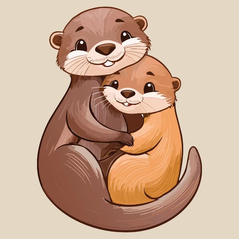 Two cute otters cuddle