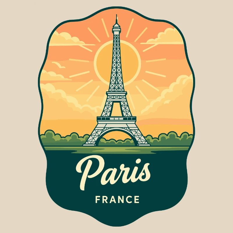 Pariser Eiffelturm Frankreich Retro Sonnenuntergangsabzeichen
