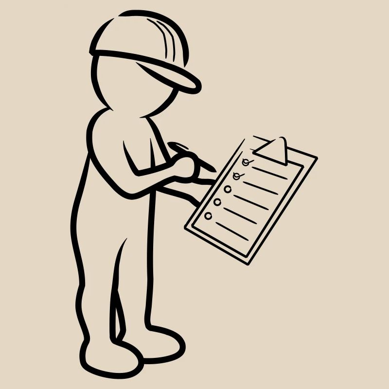 Male with helmet and checklist at construction site