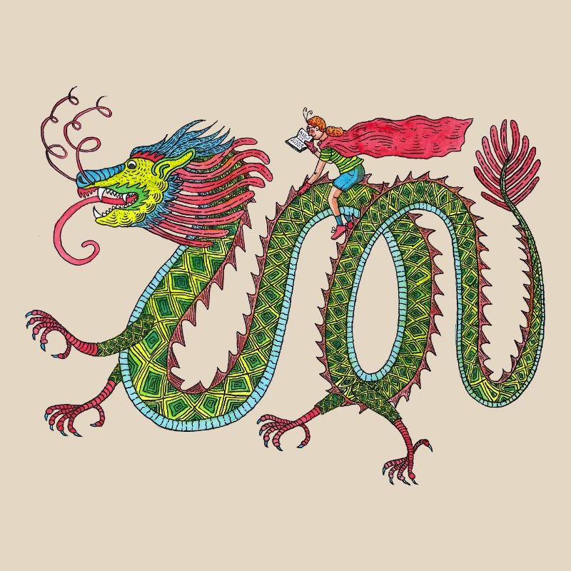 Dragon avec cavalier de lecture