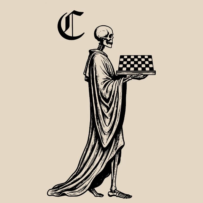 skeleton with chessboard