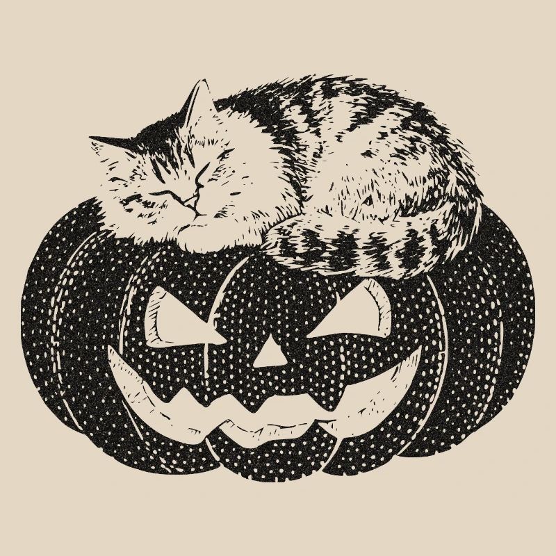 Cat sleeping on pumpkin