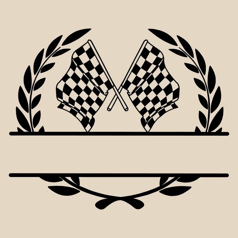 Drapeau de course dans une couronne de laurier