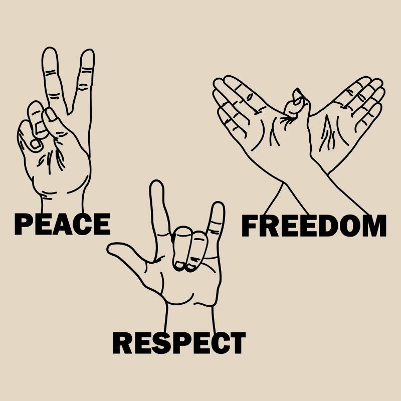Paix liberté respect gestes de la main avec texte